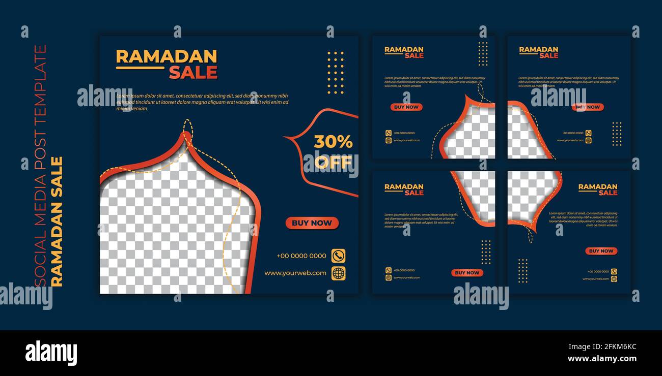 Set di modelli di post sui social media. Blu social media design per ramadan kareem design. Anche un buon modello per la pubblicità online design. Illustrazione Vettoriale