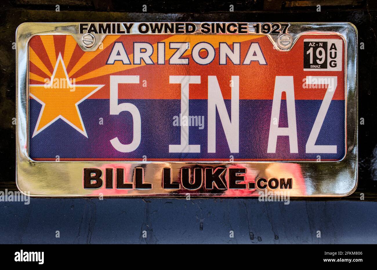 Targa personalizzata, piastra vanity, Arizona, con bandiera a stato stilizzato Foto Stock