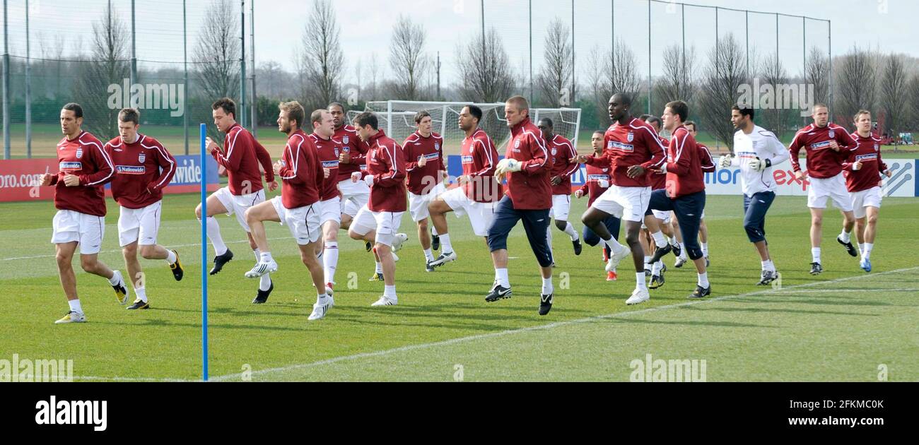 INGHILTERRA SQUADRA DI CALCIO FORMAZIONE A LONDRA COLNEY. 24/3/09. IMMAGINE DAVID ASHDOWN Foto Stock