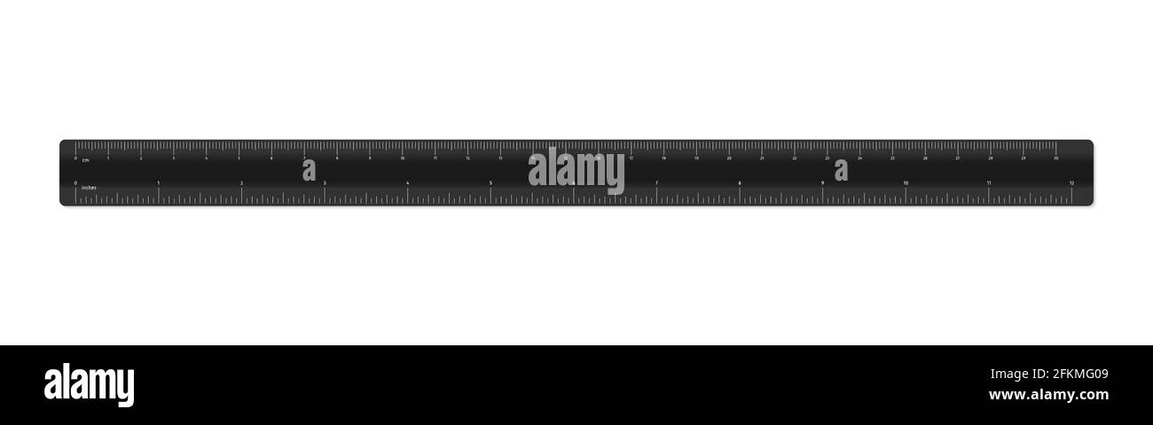 Righello 30 cm o 12 pollici con scala numerica isolata su sfondo bianco. Strumento di misurazione. Cartoleria per la scuola, l'istruzione e gli uffici. Vettore ill Illustrazione Vettoriale