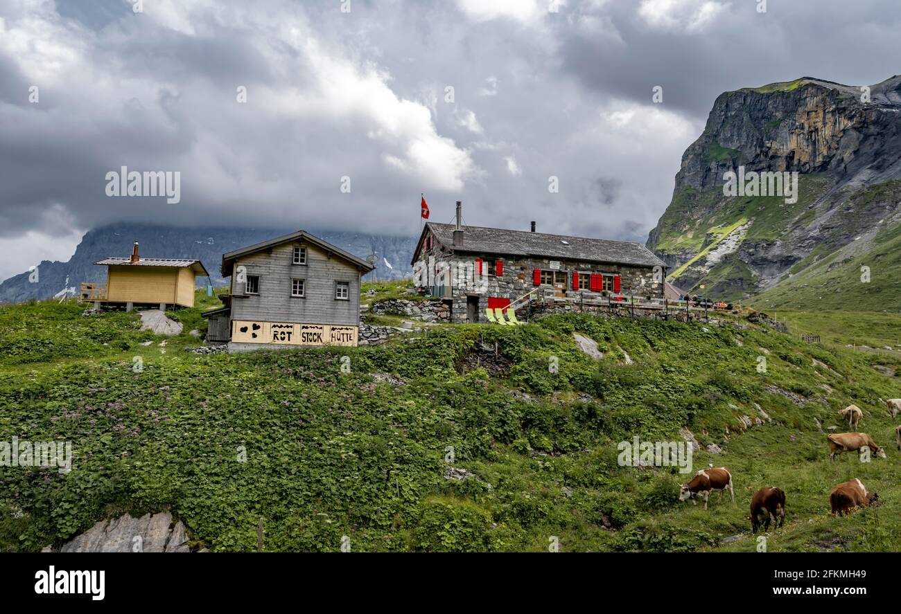 Rotstockhuette, Lauterbrunnen, Alpi Bernesi, Oberland Bernese, Svizzera Foto Stock