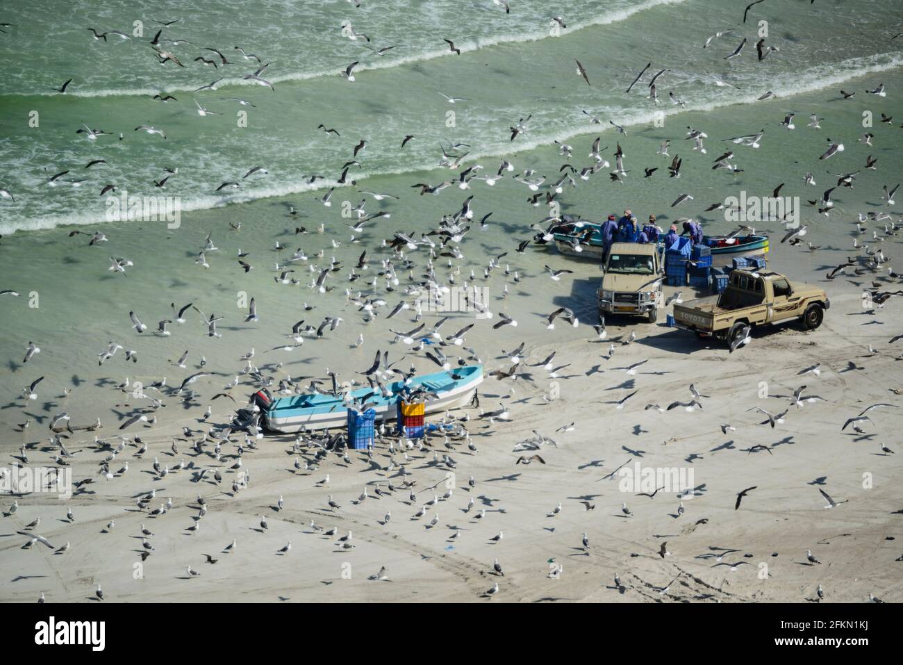 Vista aerea sulla spiaggia dei pescatori, Oman Foto Stock