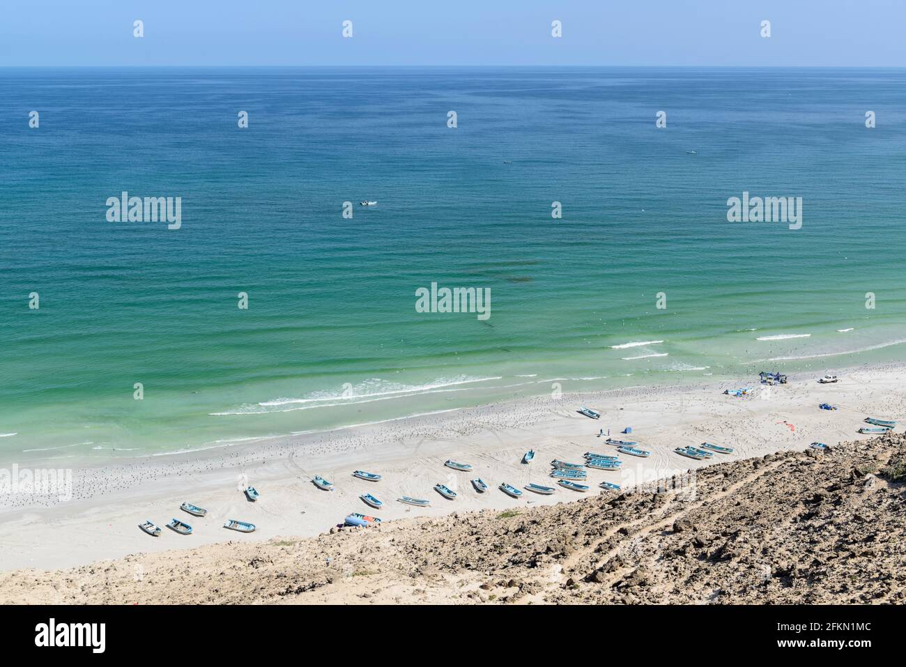 Vista aerea sulla spiaggia dei pescatori, Oman. Foto Stock