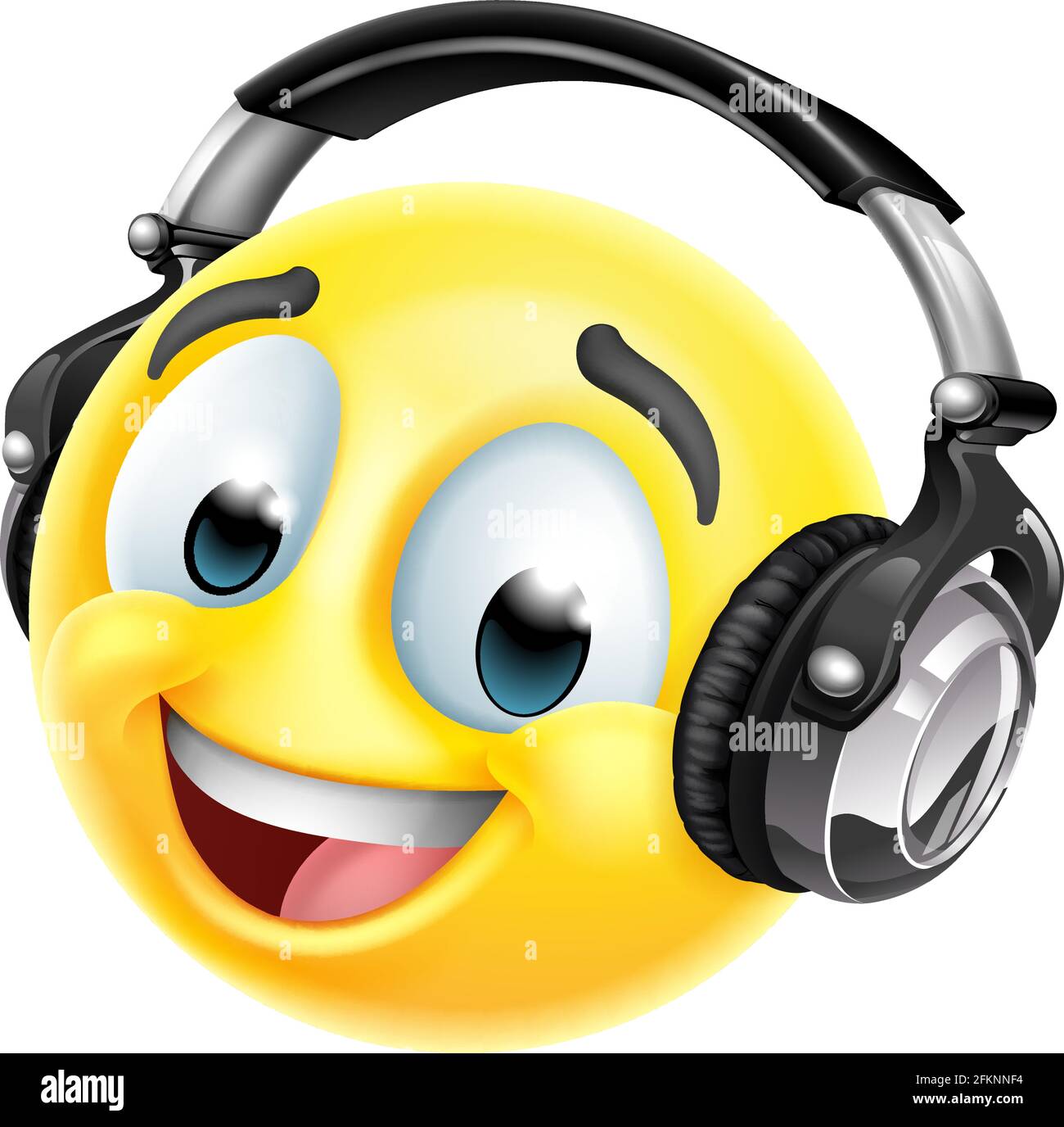 Icona del volto di Cartoon Emoticon con cuffie musicali Illustrazione Vettoriale