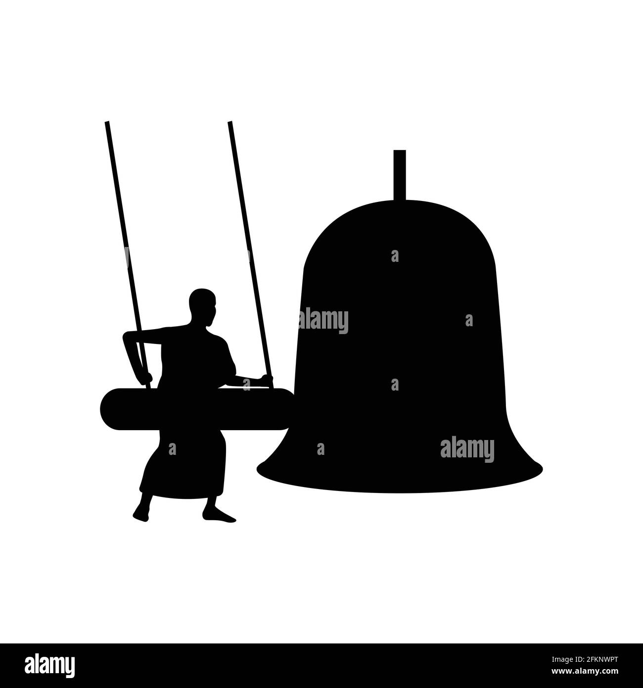 silhouette nera con isolato sfondo bianco di monaci hit campana, illustrazione vettoriale Illustrazione Vettoriale