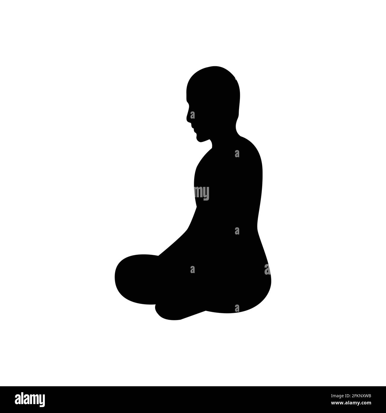 silhouette nera con isolato sfondo bianco di monaco seduto meditazione,illustrazione vettoriale Illustrazione Vettoriale