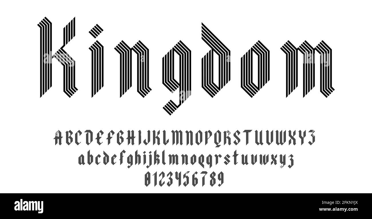Set di lettere e numeri di caratteri alfabetici lettera nera vintage antica illustrazione vettoriale concettuale Illustrazione Vettoriale