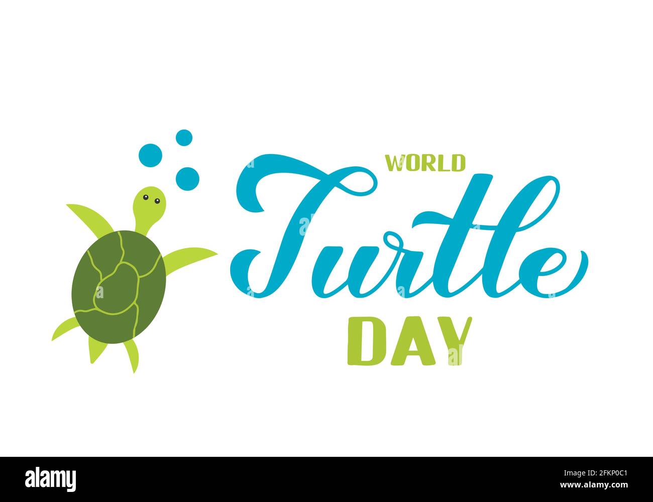 World Turtle Day calligrafia mano con cute tartaruga isolato su sfondo bianco. Modello vettoriale facile da modificare per cartolina, banner, tipografia Illustrazione Vettoriale