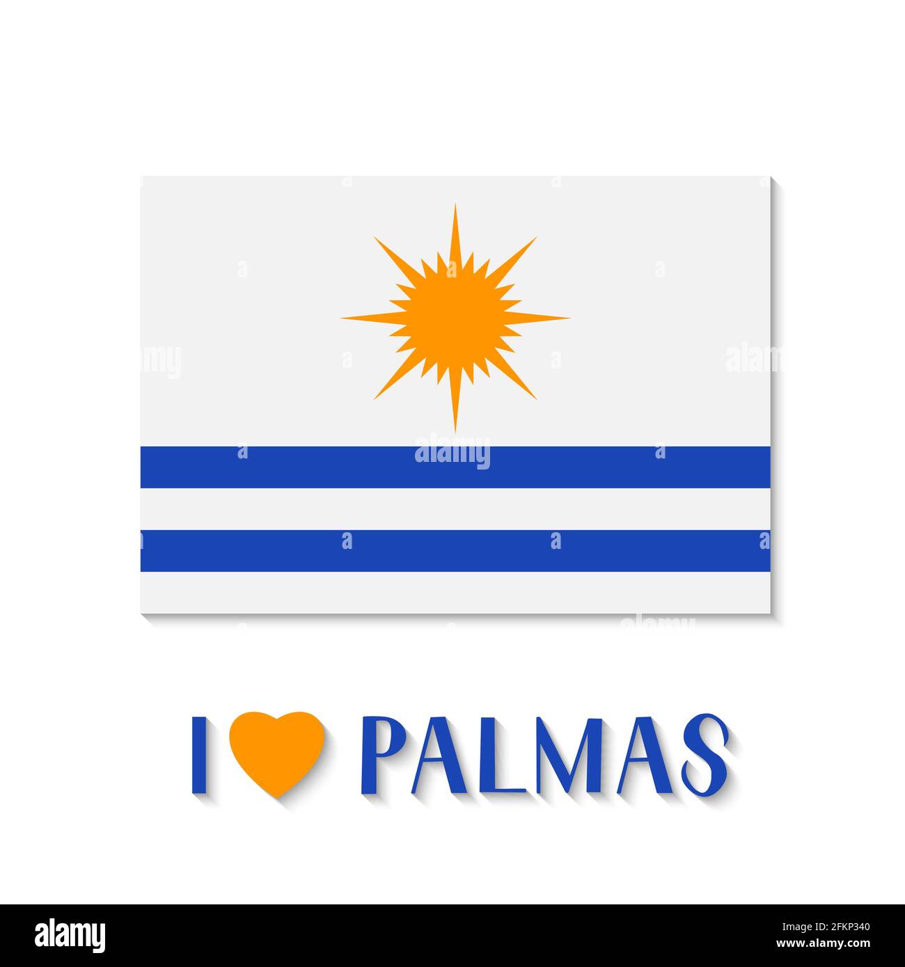 Bandiera di Palmas e lettere con cuore. La capitale dello stato di Tocantins in Brasile . Modello vettoriale per banner, poster tipografico, logo design, postca Illustrazione Vettoriale