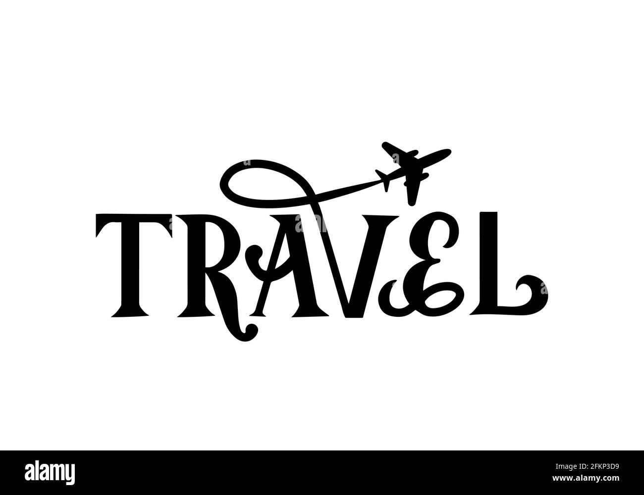 Lettere di viaggio a mano con aereo isolato su bianco. Poster tipografico delle citazioni motivazionali o di ispirazione. Slogan dell'agenzia di viaggi. Modello vettore per Illustrazione Vettoriale