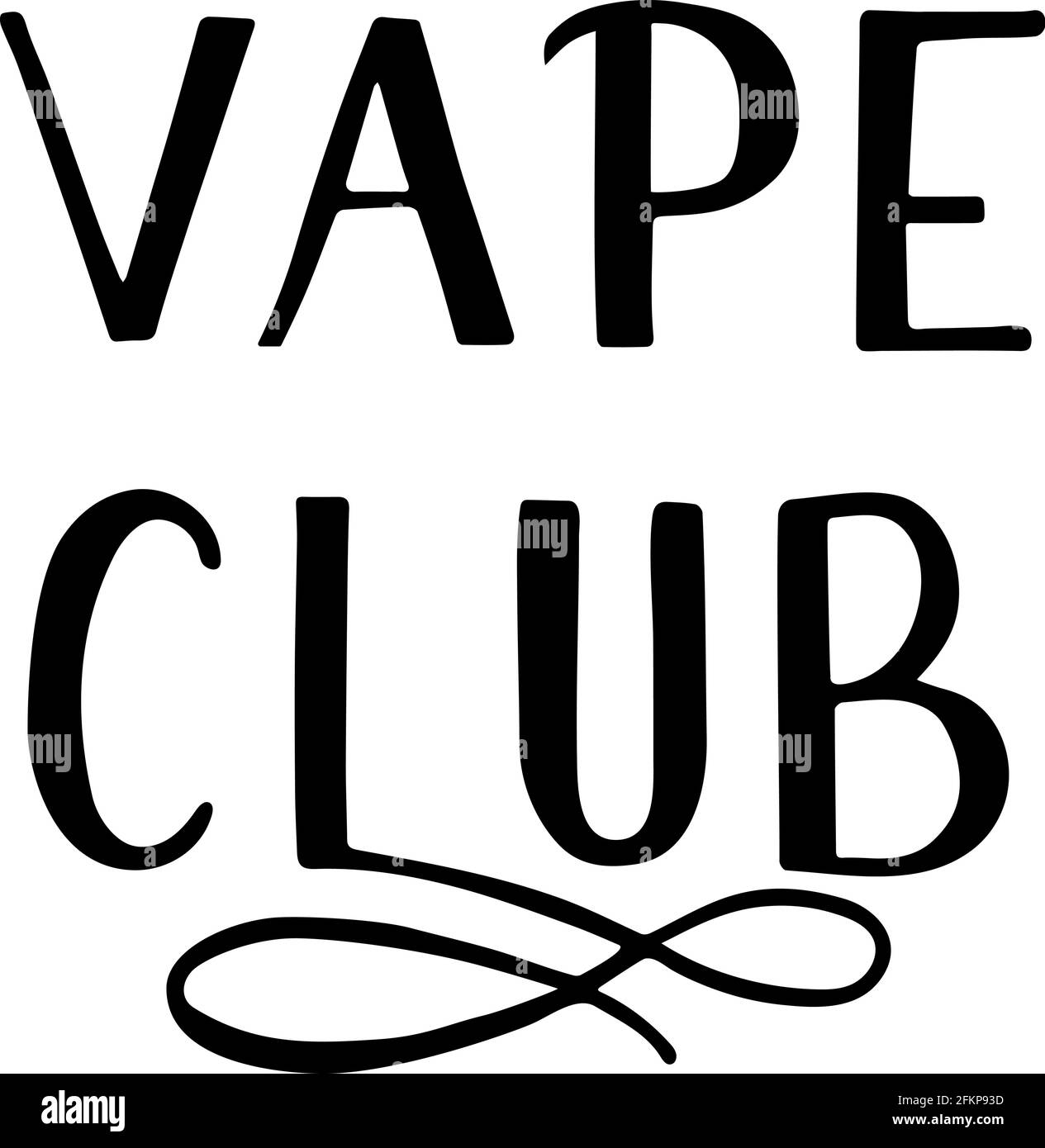 Scritta a mano Vape Club isolata su sfondo bianco. Design minimalista con logo per club, negozi o bar di vaping. Illustrazione vettoriale. Facile da modificare templat Illustrazione Vettoriale