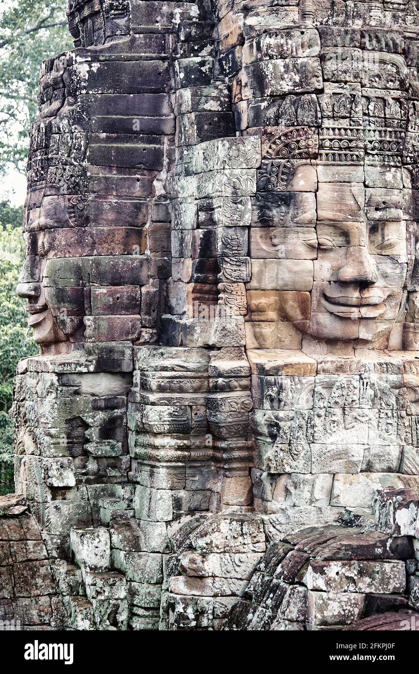 Bassorilievo al Tempio di Angkor Thom. Bayon. Siem Reap. Cambogia Foto Stock