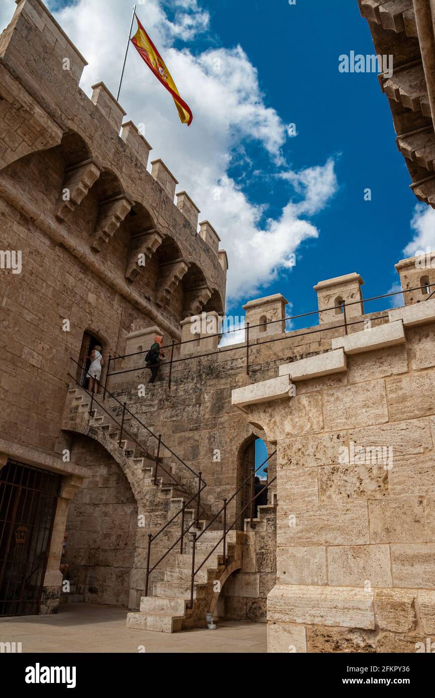 Valencia, Spagna: 07-19-2019: Torri di Quart Torres de Quart, una delle più visitate del centro storico. Foto Stock