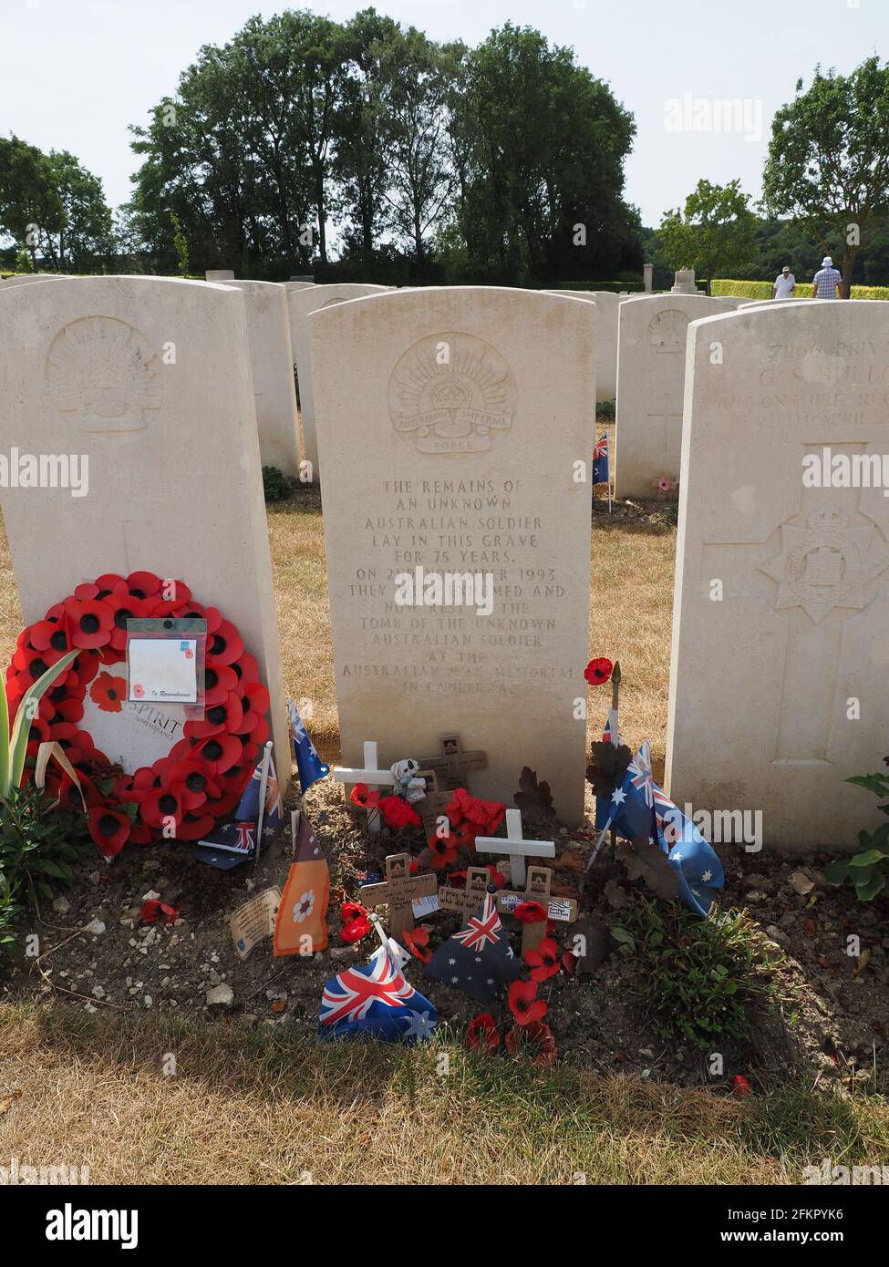 Tomba del soldato australiano sconosciuto al cimitero di Adanac sulla Somme Foto Stock