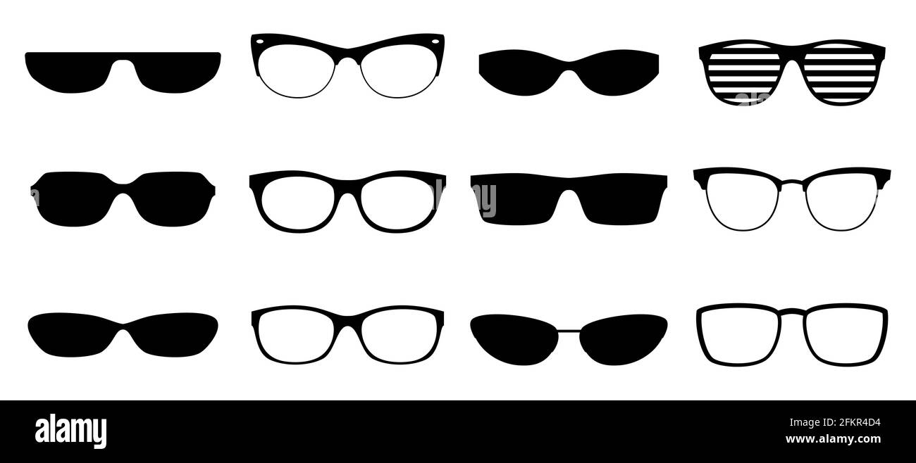 Silhouette per occhiali. Occhiali da sole eleganti, diversi modelli di  occhiali da vista, set di icone vettoriali Immagine e Vettoriale - Alamy