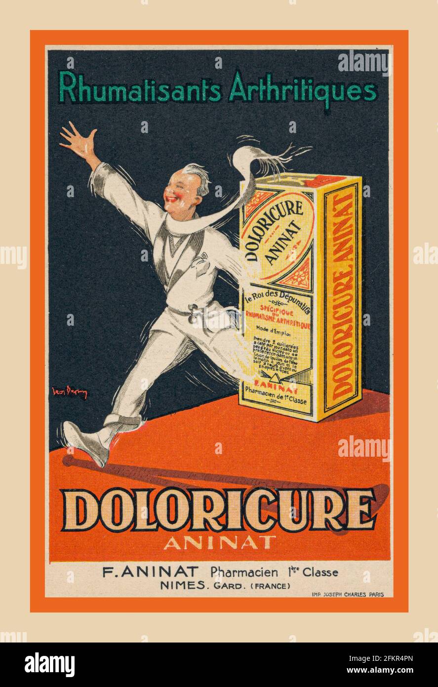 Cartone Art Deco originale degli anni '20 - Doloricure di Leon Dupin che promuove il sollievo dal dolore per l'artrite e la sofferenza reumatica reumatoide Artrite Medicina Art Deco francese Poster Arte Doloricure Foto Stock