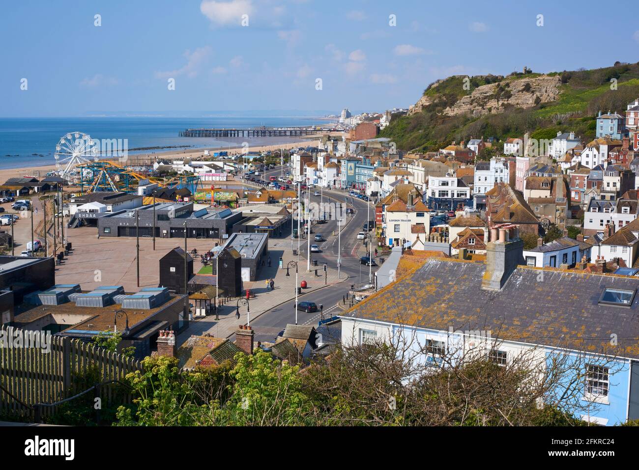 Hastings Old Town, East Sussex, South East England, da East Hill Foto Stock