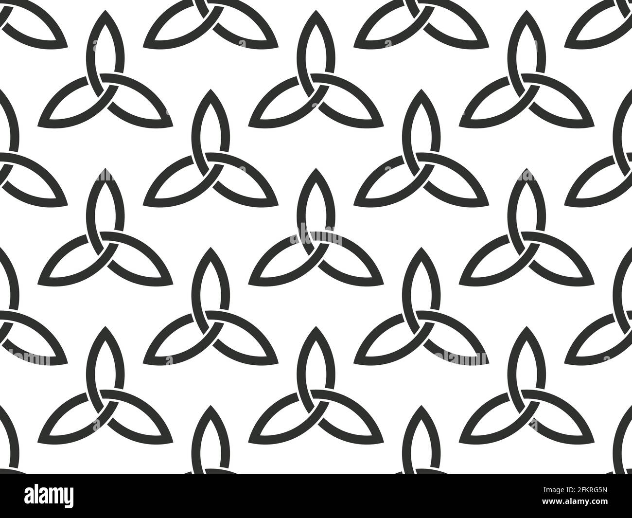 Ripetizione senza giunture Triquetra. Simboli neri isolati su sfondo bianco. Trinità o nodo trefoil. Simbolo celtico dell'eternità. Illustrazione vettoriale Illustrazione Vettoriale