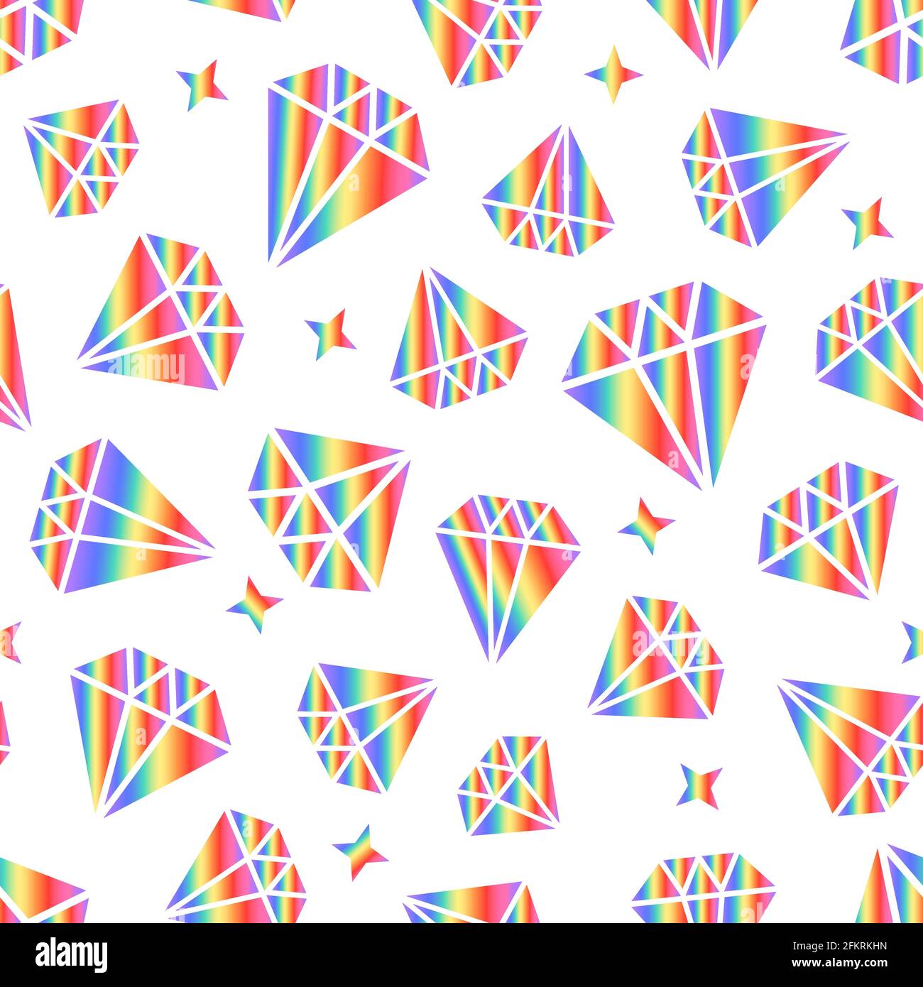 Diamanti con gradiente arcobaleno moderno disegno astratto senza giunture. Forme vettoriali isolate su sfondo bianco. Superficie luminosa Illustrazione Vettoriale