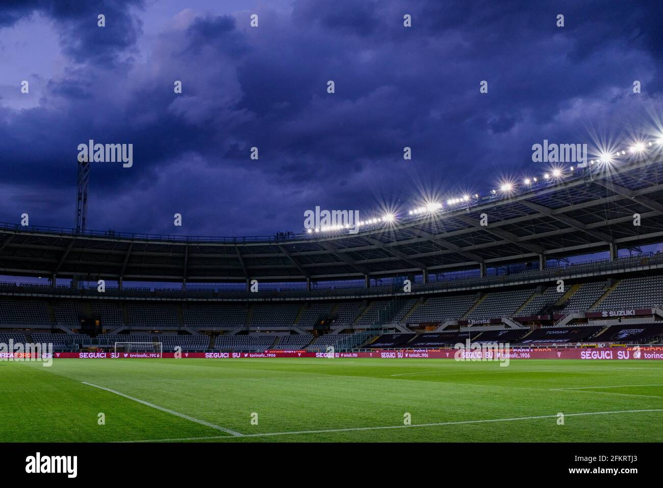 Una visione generale dello Stadio Olimpico Grande Torino durante la partita di calcio Serie A tra Torino FC e Parma Calcio 1913 il 03 maggio 2021 a Torino, Ita Foto Stock