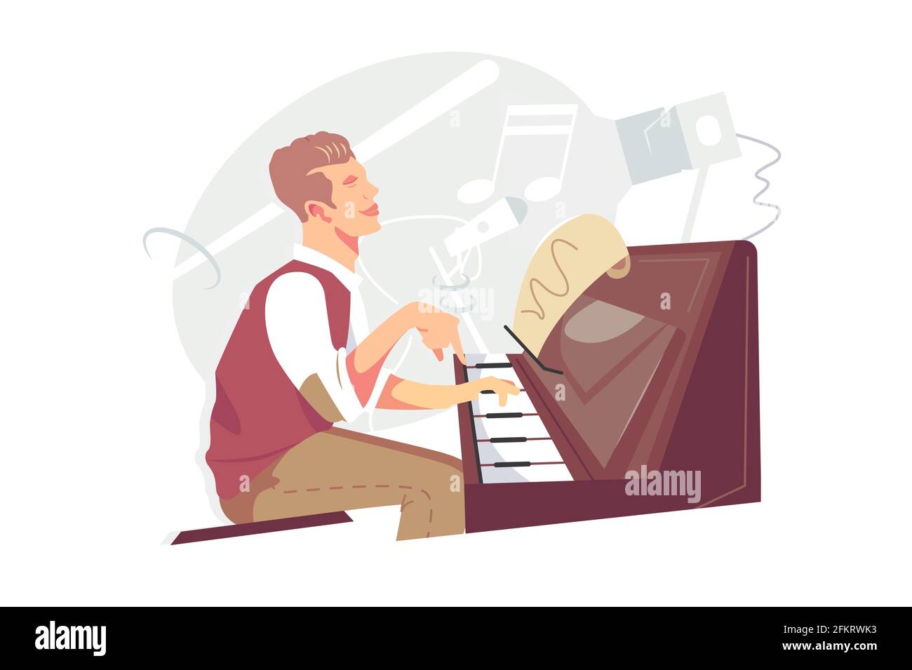 Pianista jazz allo strumento a piano Illustrazione Vettoriale