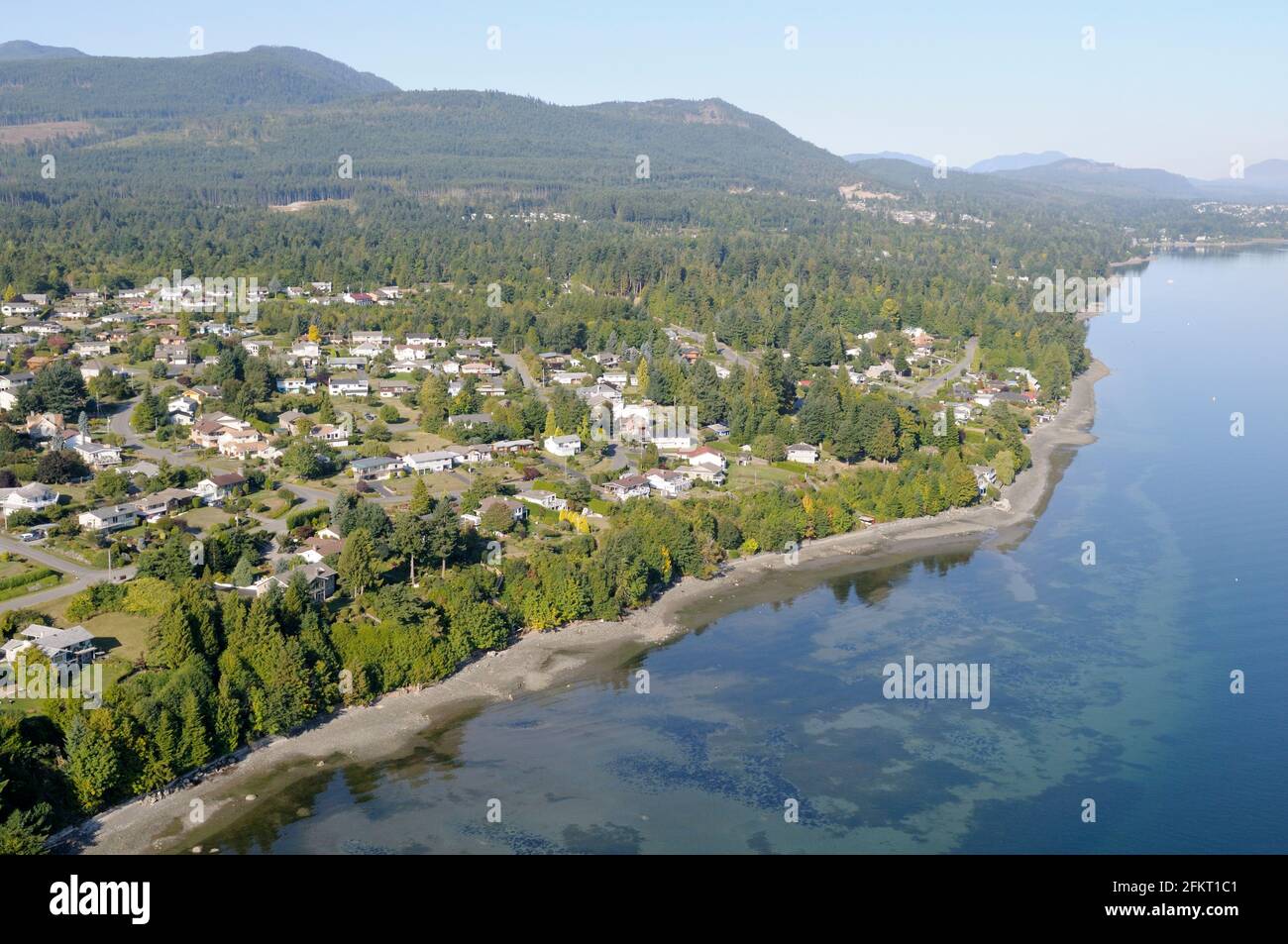 Fotografia aerea di Saltair sull'isola di Vancouver appena a nord di Chemainus, British Columbia, Canada. Foto Stock