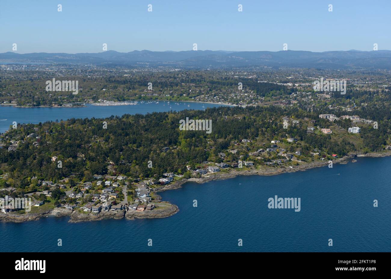 Immagine aerea di Ten Mile Point, Cadboro Bay, Vancouver Island, British Columbia Foto Stock