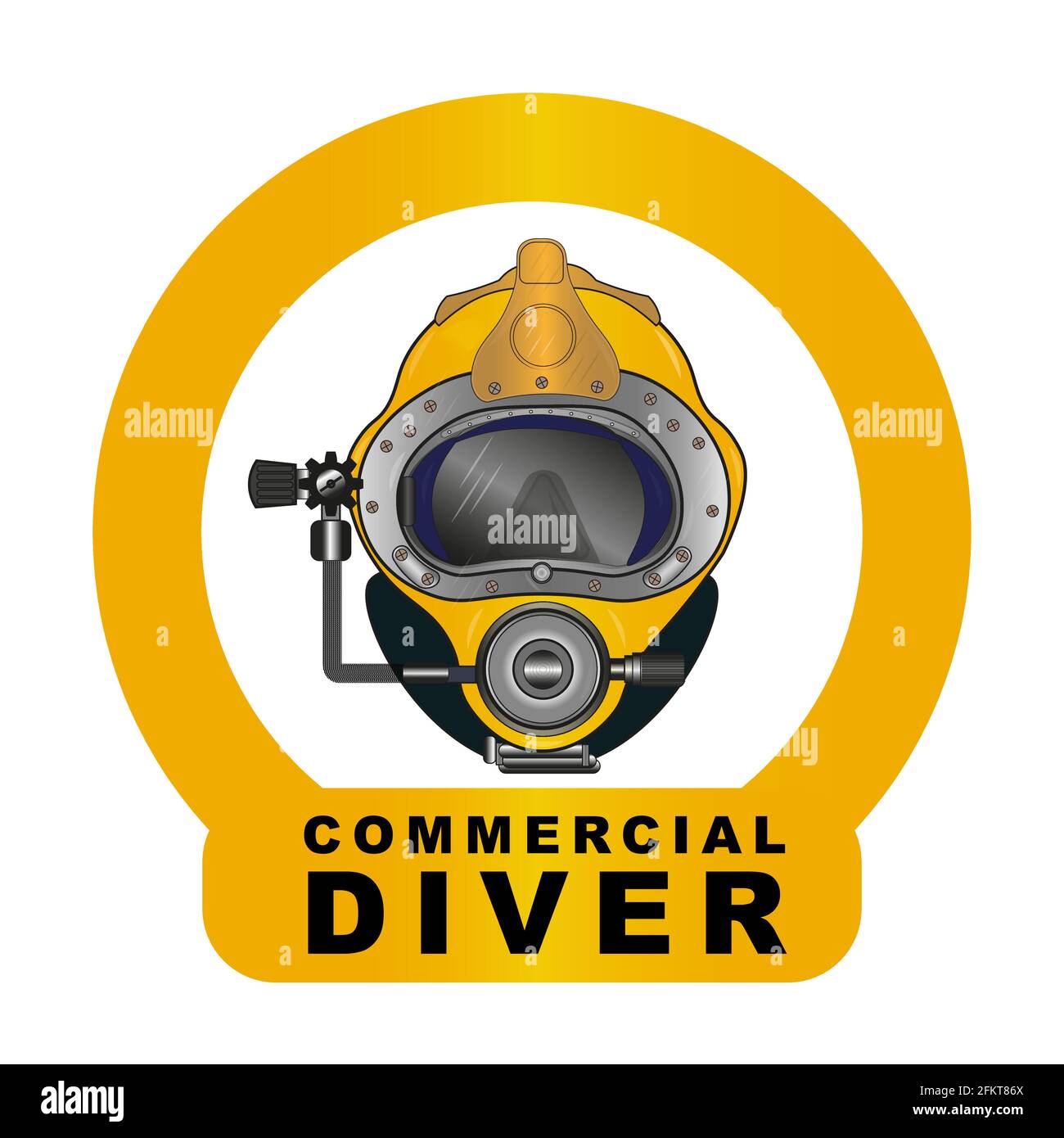 Disegno vettoriale casco da immersione giallo - Commercial Diver Illustrazione Vettoriale