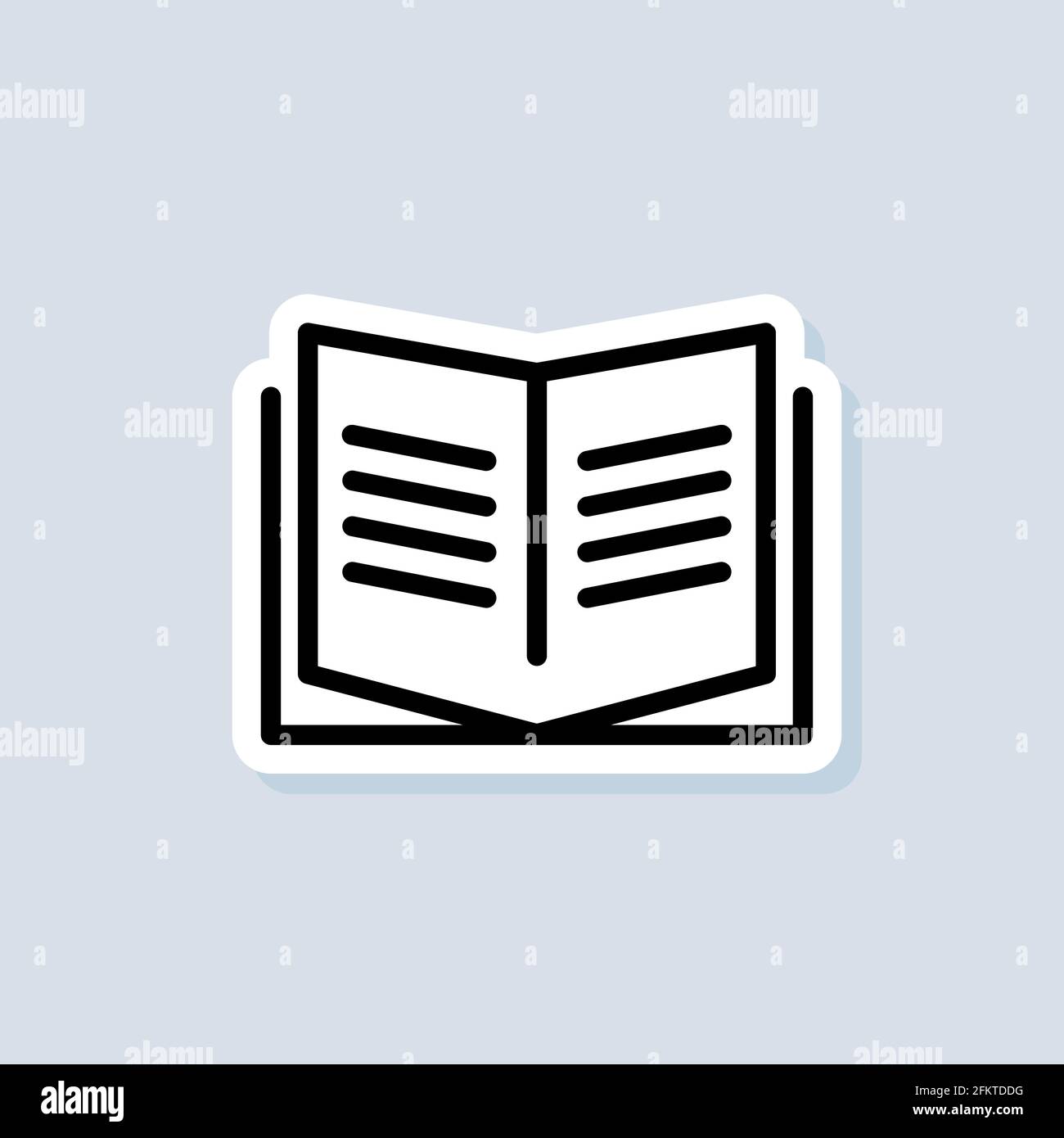 Simbolo educativo o educativo. Apri libro. Adesivo, logo, icona del libro. Vettore. Icona della linea di lettura. Logo libreria. Segno libreria. Vettore sul retro isolato Illustrazione Vettoriale