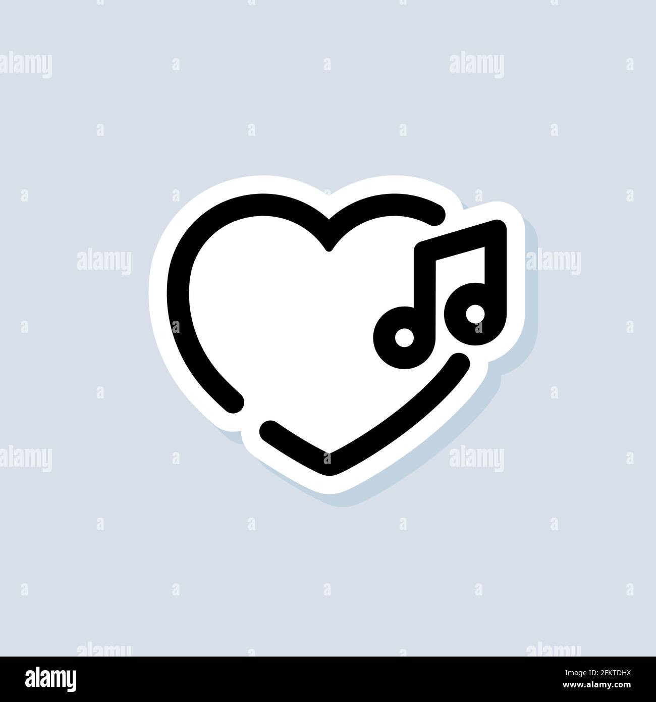 Adesivo, logo, icona per la musica d'amore. Vettore. Brani. Lettore musicale. Logo della playlist. Vettore su sfondo isolato. EPS 10 Illustrazione Vettoriale