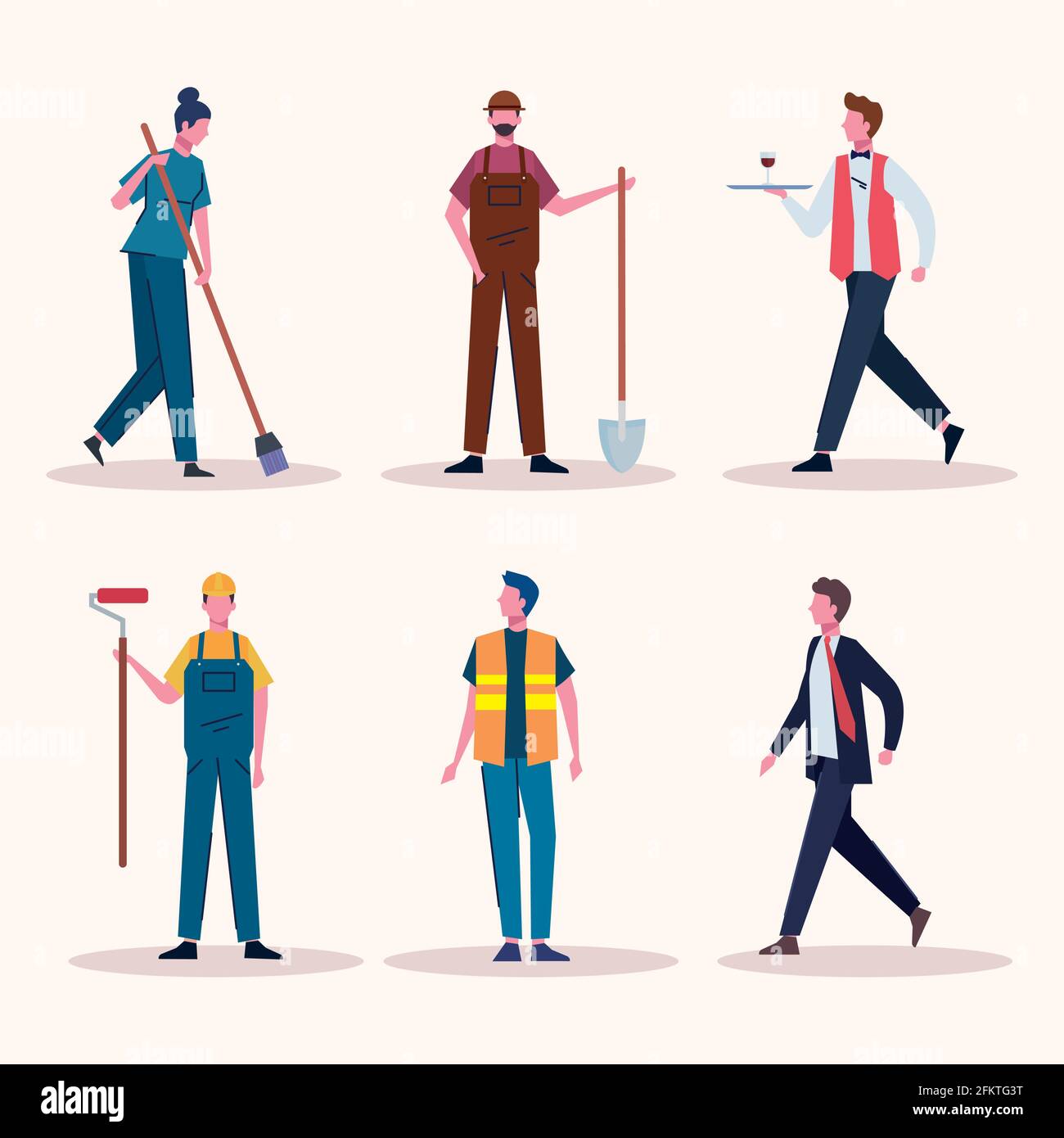 sei professionisti lavoratori Illustrazione Vettoriale