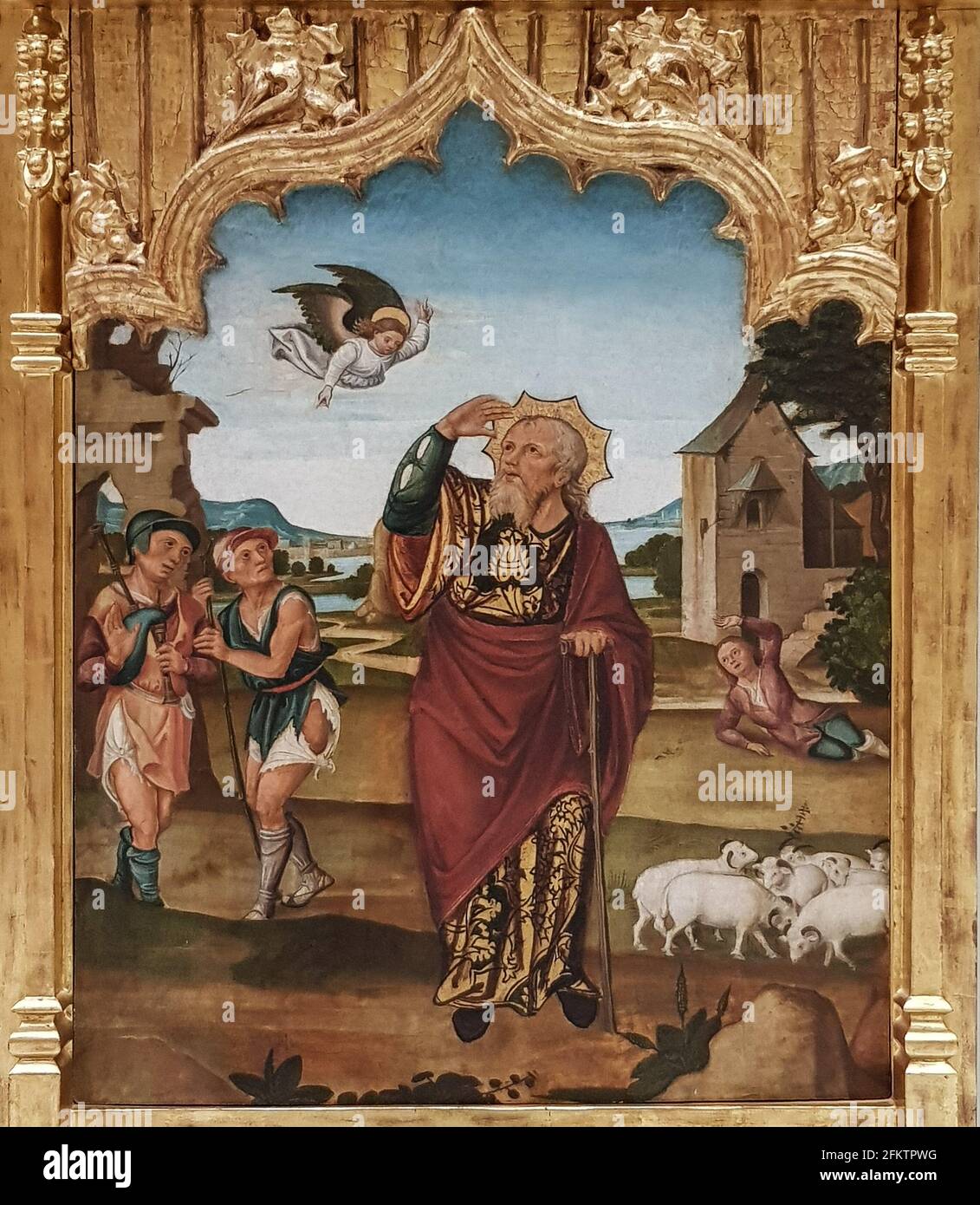 Vicente Macip. Valencia, ca. 1475 - 1550. Annunciazione dell'angolo a San Gioacchino tra i Pastori. Oli su legno. Foto Stock