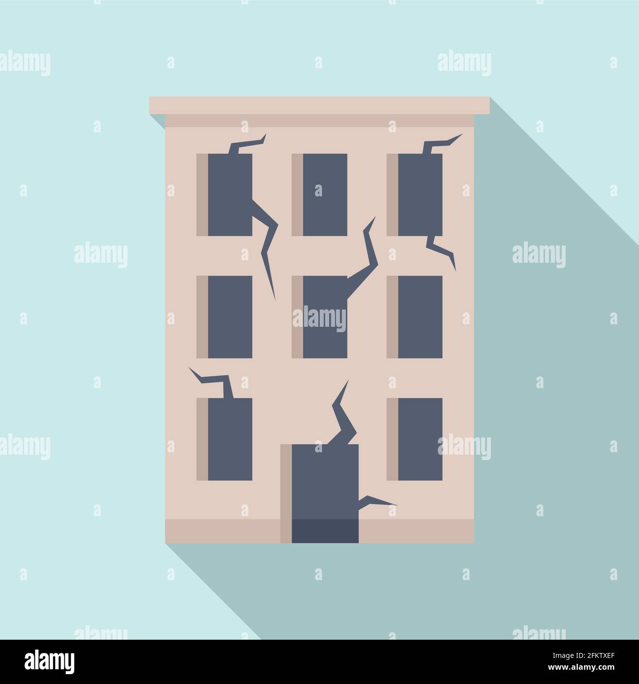 Icona dell'edificio distrutta, stile piatto Illustrazione Vettoriale