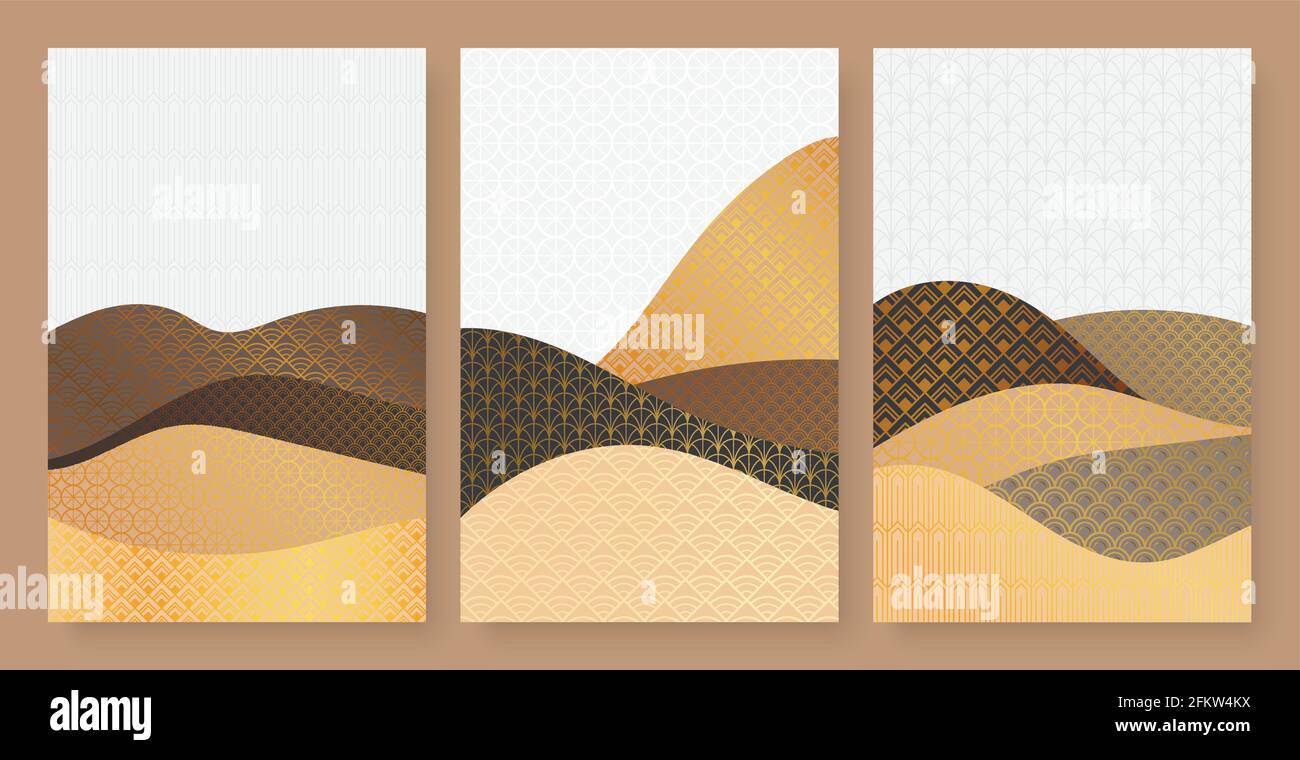 Astratto estetico contemporaneo deserto campi natura paesaggio con motivi geometrici decorazione della parete Illustrazione Vettoriale