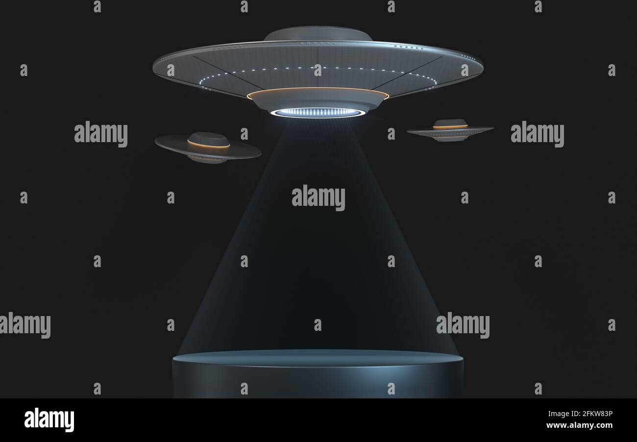 Fantascienza UFO spaceship, rendering 3d. Disegno digitale per computer. Foto Stock