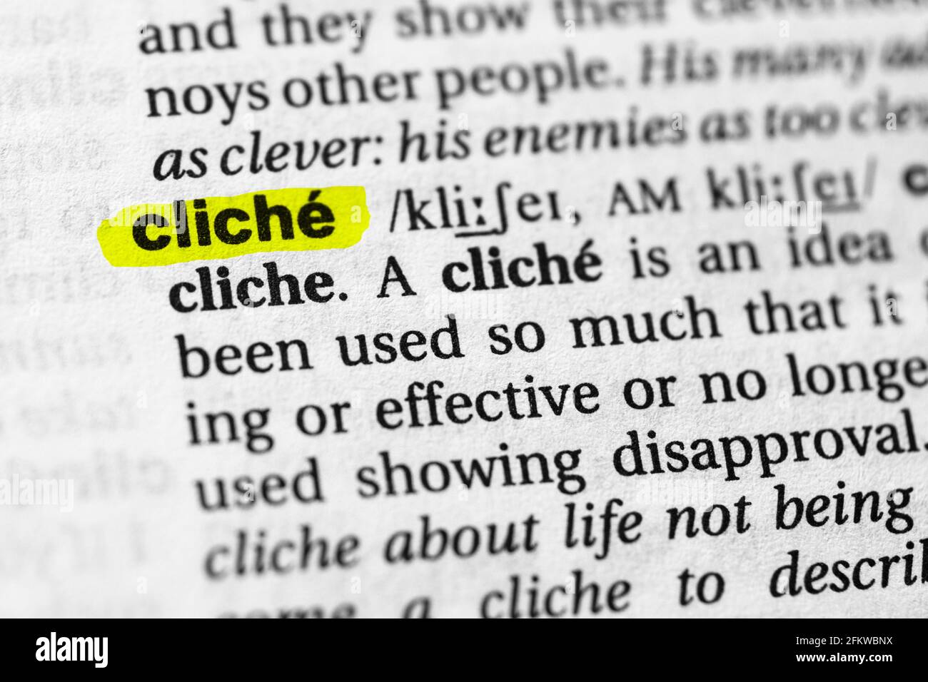 Concetto e significato del cliché di parola evidenziato. Foto Stock