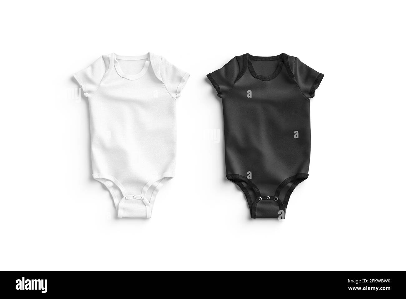Blank mockup bodysuit bebè a manica bianca e nera, rendering 3d. Baby gro vuoto infantile con pulsanti mock up, isolato, vista dall'alto. Co. Trasparente Foto Stock