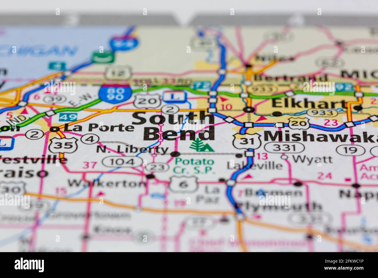 South Bend Indiana USA mostrato su una mappa geografica o. mappa stradale Foto Stock