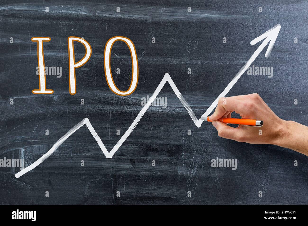 Iscrizione e grafico IPO, iscrizione IPO, concetto di soluzione aziendale moderna Foto Stock