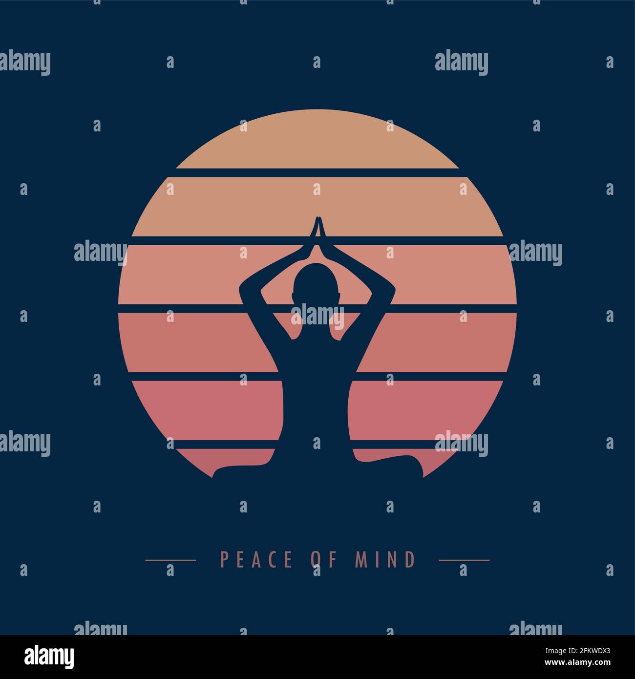 la persona di meditazione yoga di pace della mente al tramonto grafico Illustrazione Vettoriale