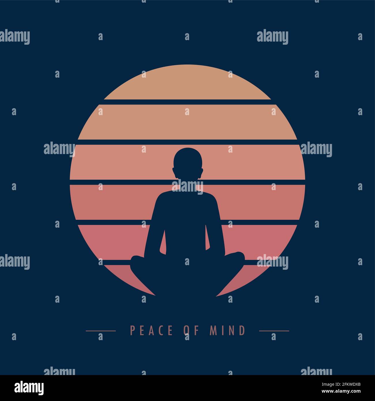 la persona di meditazione yoga di pace della mente al tramonto grafico Illustrazione Vettoriale