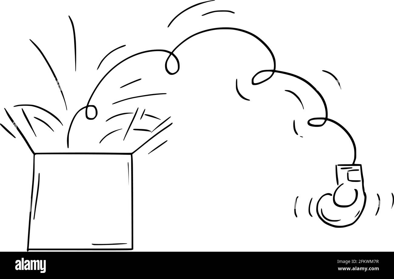 Il guanto di boxe che esce dalla confezione regalo a sorpresa, dal Prank o dal Joke, dall'illustrazione del cartoon del vettore Illustrazione Vettoriale