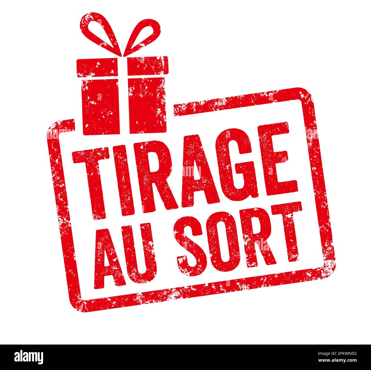 Francobollo rosso con icona regalo - Raffle in francese - Tirage au SORT  Foto stock - Alamy