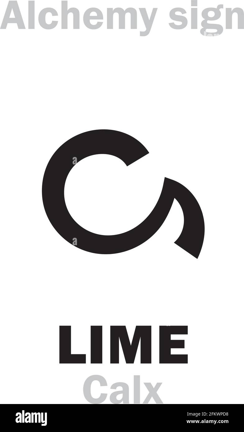 Alchimia Alfabeto: CALCE (Calx) / calcare, gesso, calco (известь, известняк, мел). Anche: Calcia, calcinazione. Calcite, carbonato di calcio. Illustrazione Vettoriale