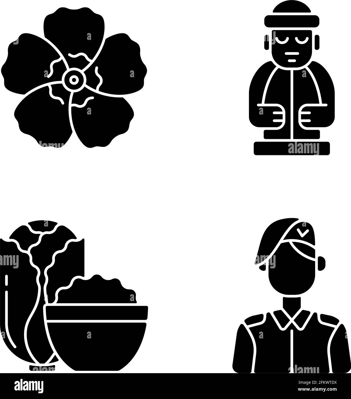 Simboli nazionali coreani icone glifo nero su spazio bianco Illustrazione Vettoriale