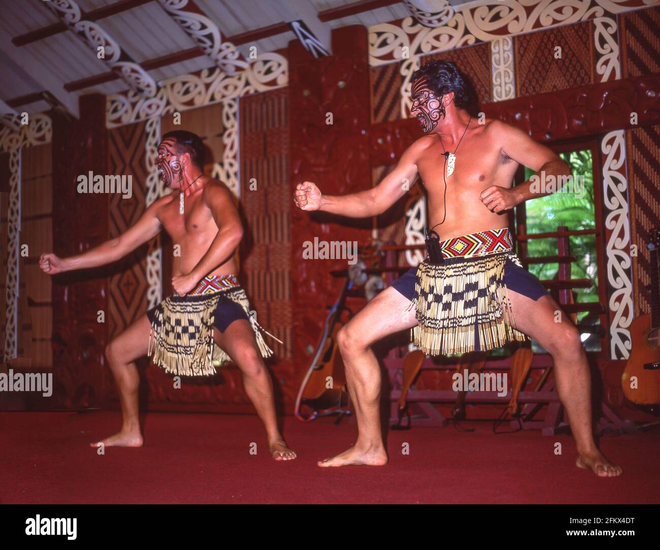 Concerto Maori, Te Puia, Nuova Zelanda istituto di arte e artigianato Maori, Rotorua, Baia di Planty Regione, Isola del nord, Nuova Zelanda Foto Stock