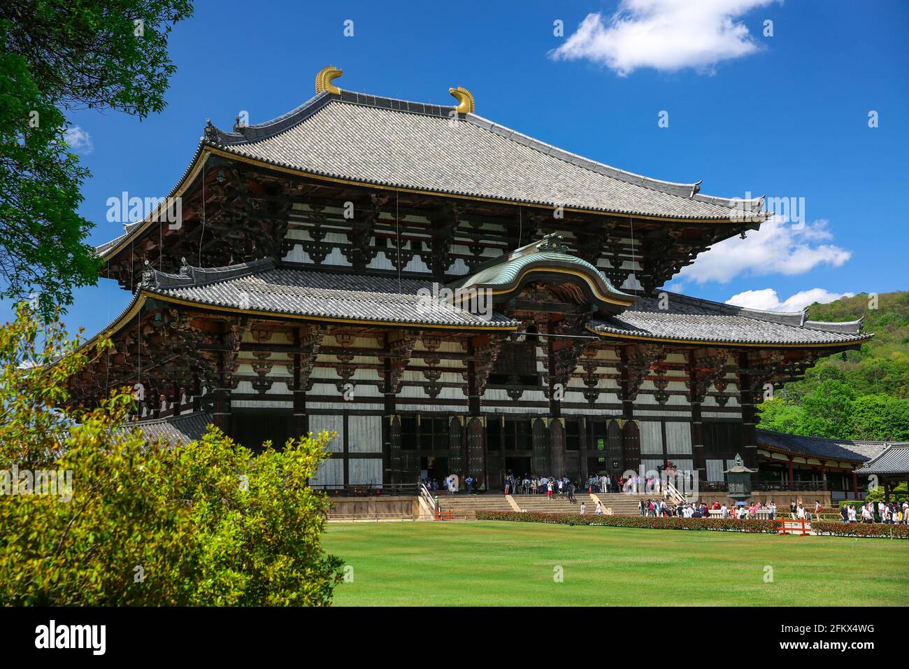 Daibutsu-den nel tempio Todaiji, Nara è la più grande struttura in legno del mondo, un sito dell'UNESCO e uno dei templi buddisti più famosi del Giappone. Foto Stock