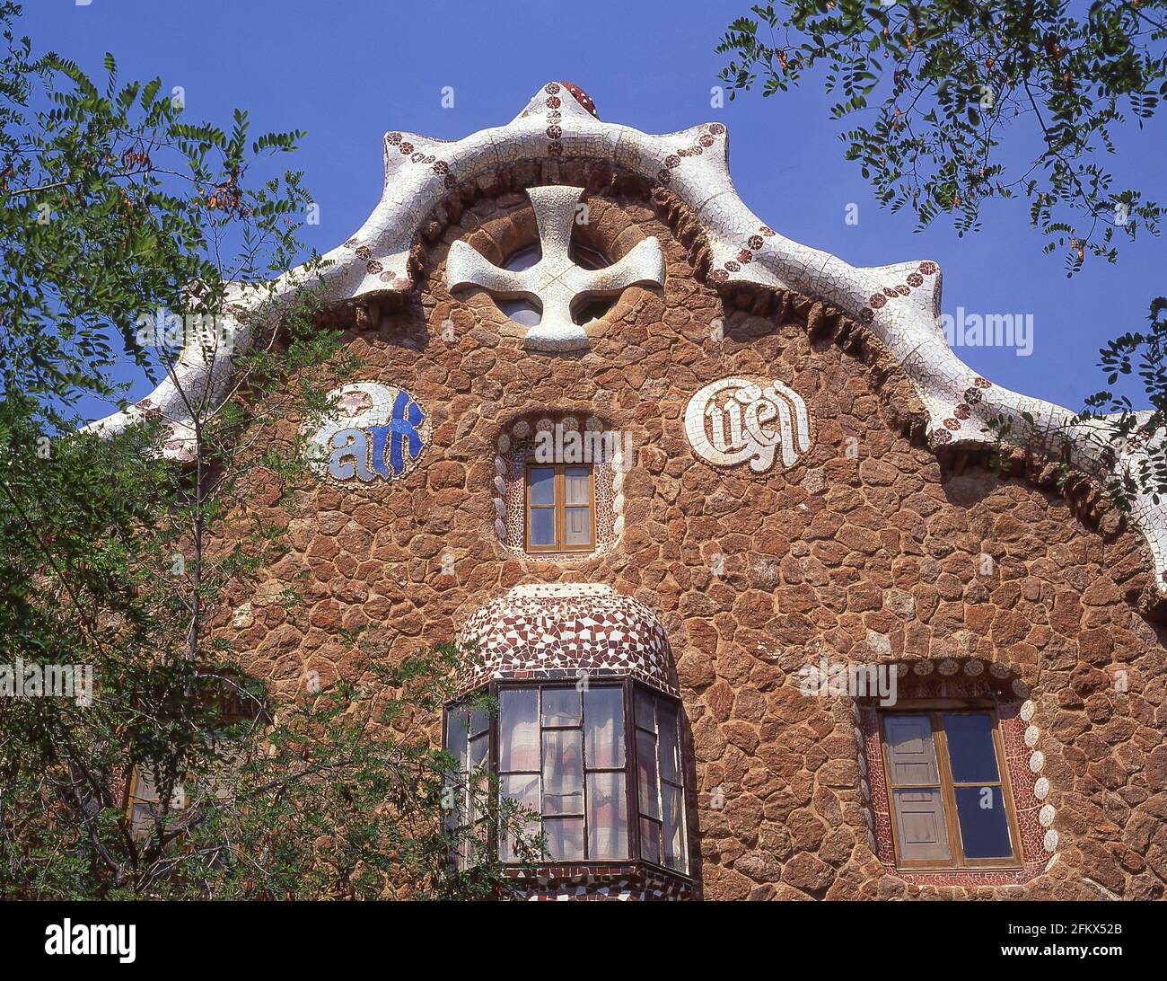Ingresso Parco, Parco Guell, quartiere Gràcia, Barcellona, Provincia di Barcellona, Catalogna, Spagna Foto Stock