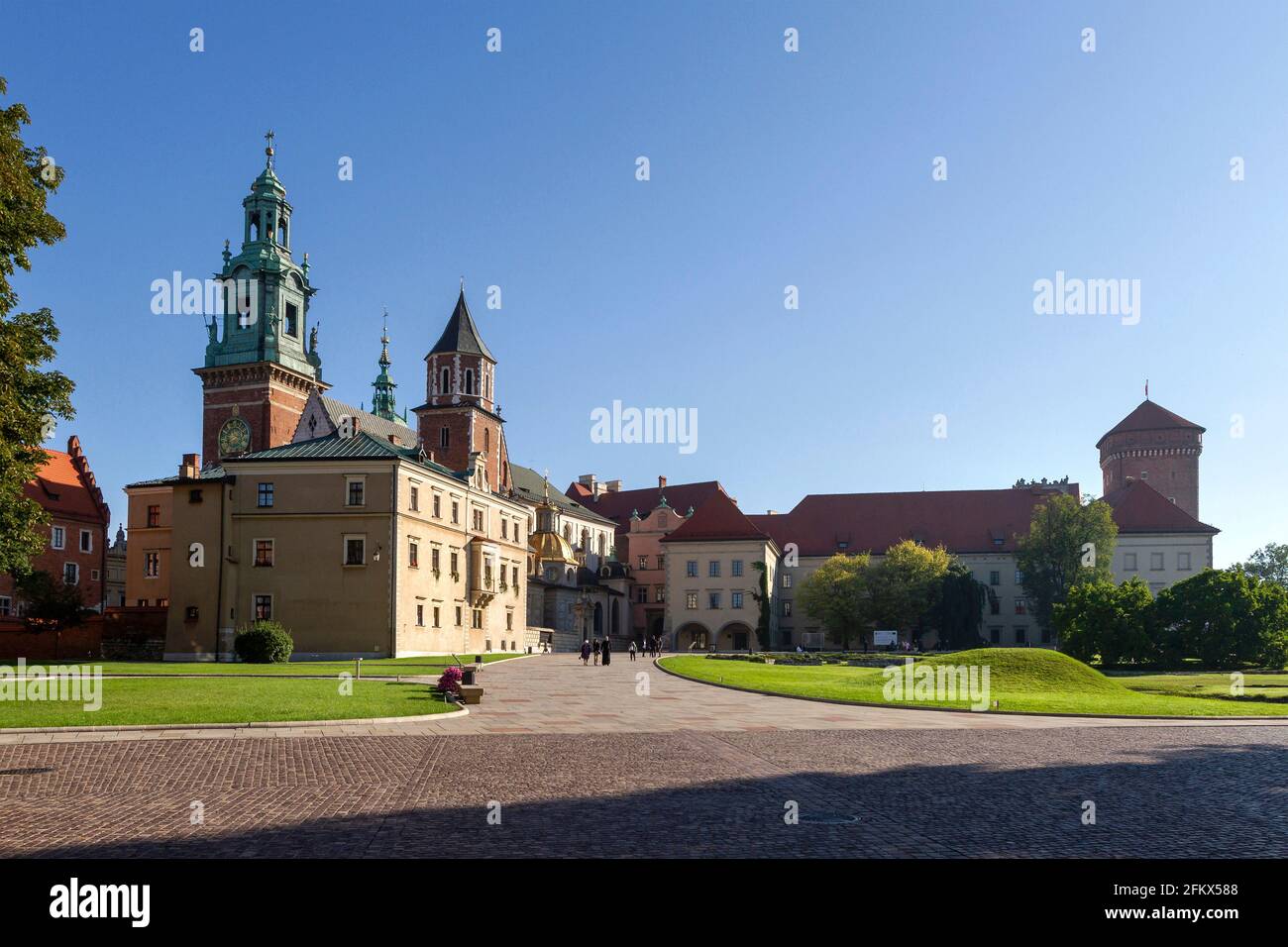 Il Castello Wawel, il Museo della Cattedrale Giovanni Paolo II, e la Cattedrale di Wawel, Cracovia, Polonia Foto Stock