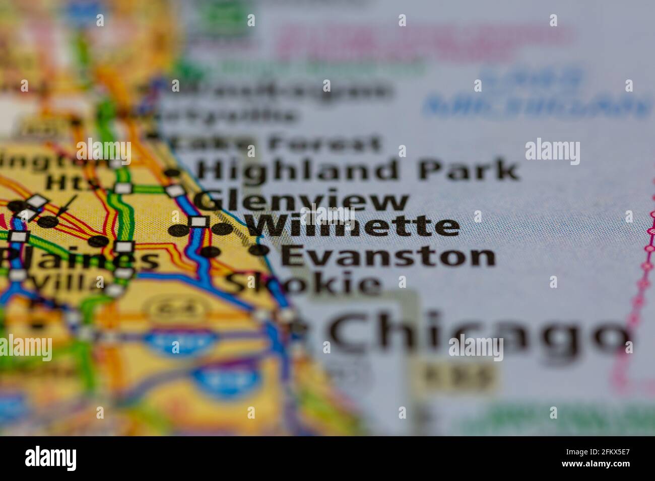 Wilmette Illinois mostrato su una mappa geografica o su una mappa stradale Foto Stock